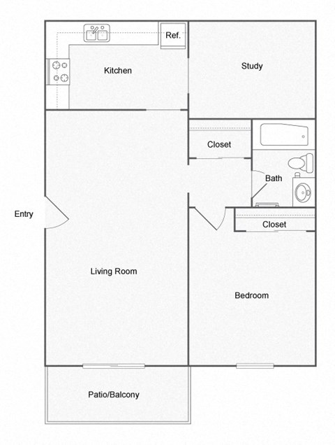 1 Bedroom B Floor Plan at Summit East Nashville, Nashville, Tennessee